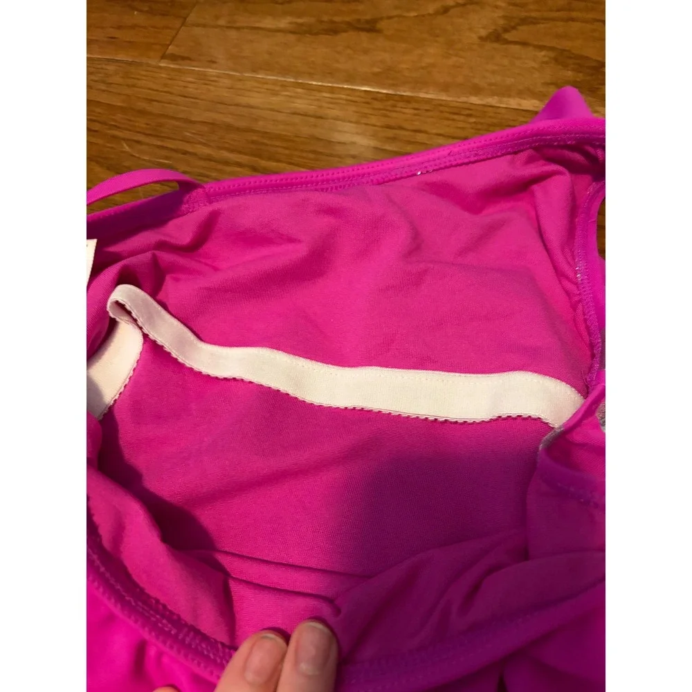 Justice One Piece Swimsuit Kids Size 14 Pink Silver Metallic Polka Dot Ruffle‎